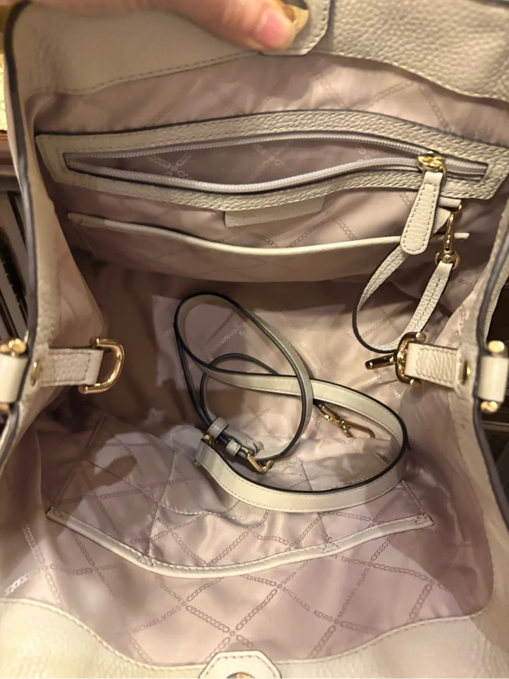 Michael Kors Pebbled Leather Satchel in Light Gray Cream